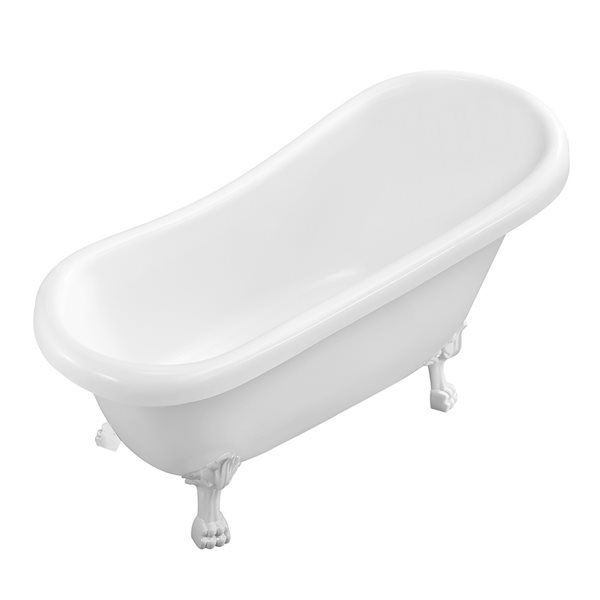 Baignoire sur pieds blanc lustré en acrylique blanc lustré Streamline de 28 po x 61 po avec drain réversible