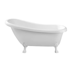 Baignoire sur pieds blanc lustré en acrylique blanc lustré Streamline de 28 po x 61 po avec drain réversible