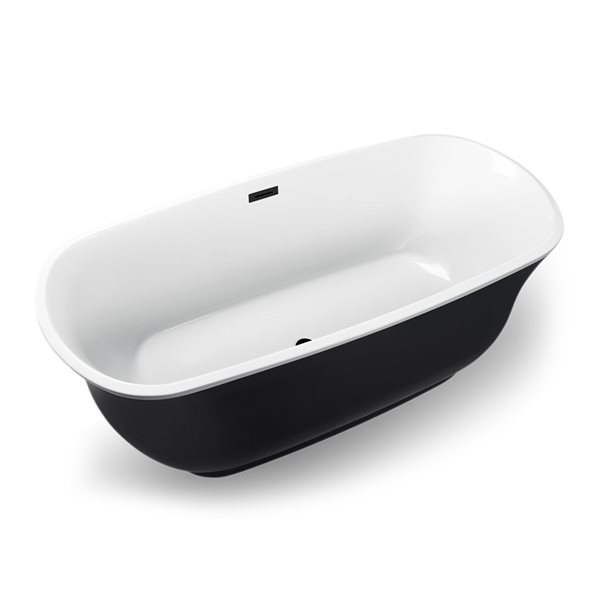 Streamline 31W x 67L Glossy Black Acrylic Bathtub and a Matte Black Center Drain