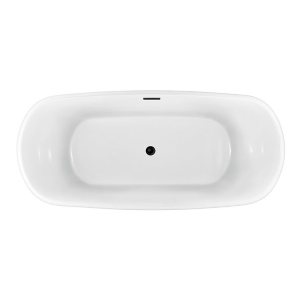 Streamline 31W x 67L Glossy Black Acrylic Bathtub and a Matte Black Center Drain