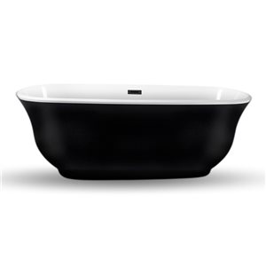 Streamline 31W x 67L Glossy Black Acrylic Bathtub and a Matte Black Center Drain