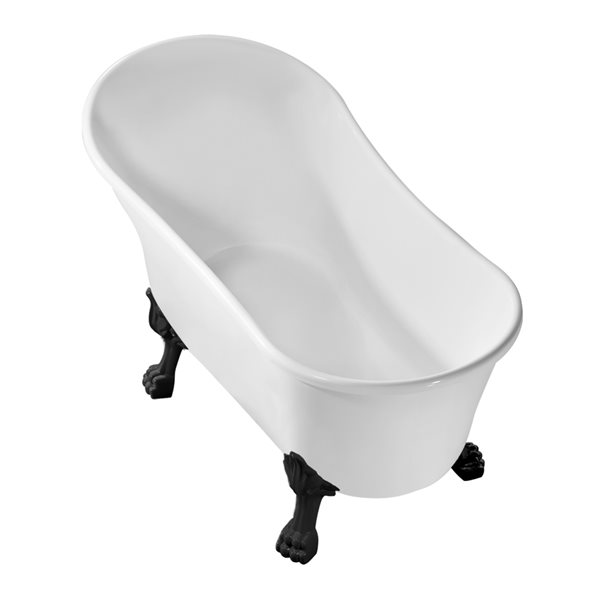 Baignoire sur pieds noir mat en acrylique blanc lustré Streamline de 32 po x 67 po avec drain réversible