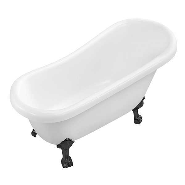 Baignoire sur pieds noir mat en acrylique blanc lustré Streamline de 28 po x 61 po avec drain réversible