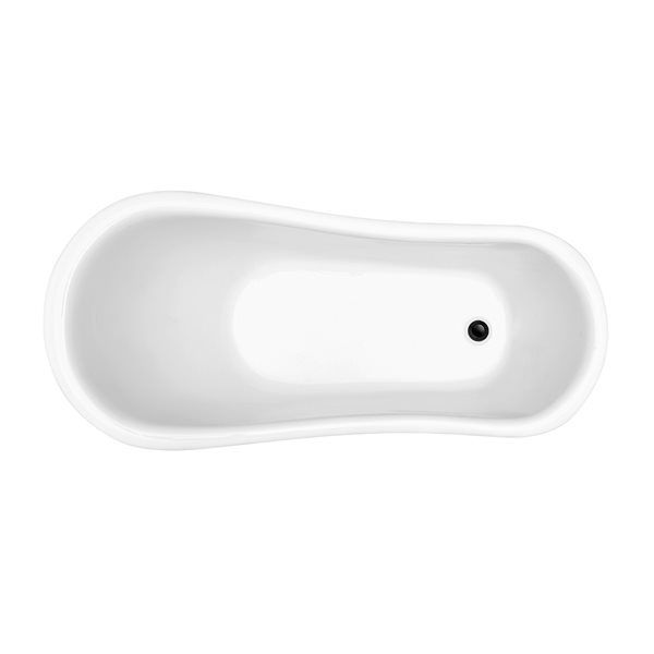 Baignoire sur pieds noir mat en acrylique blanc lustré Streamline de 28 po x 61 po avec drain réversible