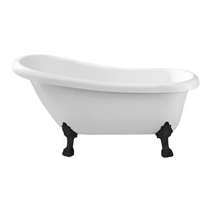 Streamline 28W x 61L Glossy White Acrylic Clawfoot Bathtub with Matte Black Feet and Reversible Drain