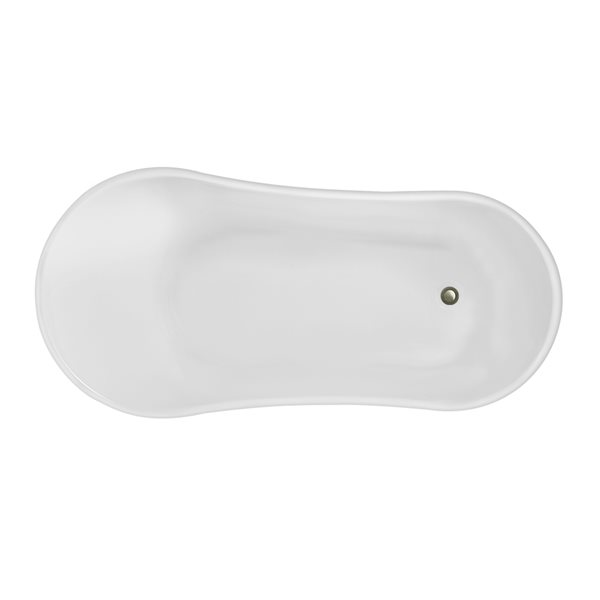 Baignoire sur pieds nickel brossé en acrylique blanc lustré Streamline de 28 po x 59 po avec drain réversible