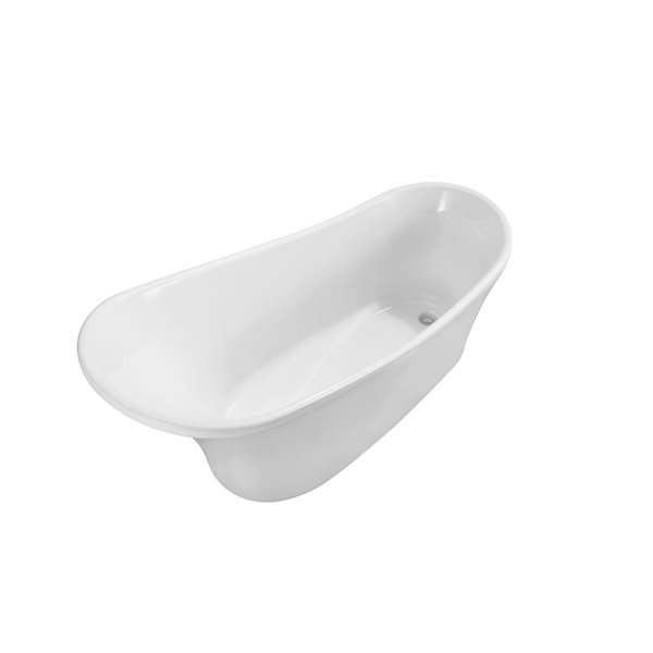 Streamline 31W x 67L Glossy White Acrylic Bathtub and a Polished Chrome Reversible Drain