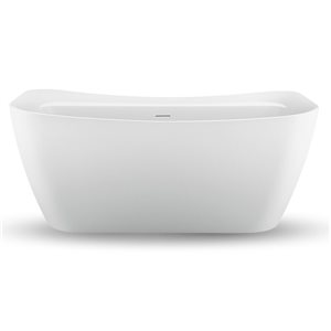 Streamline 31W x 59L Glossy White Acrylic Bathtub and a Brushed Nickel Center Drain