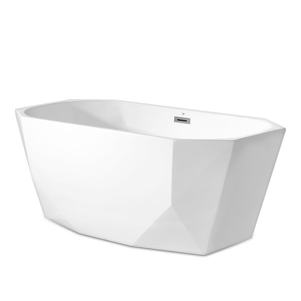 Streamline 28W x 59L Glossy White Acrylic Bathtub and a Polished Chrome Center Drain