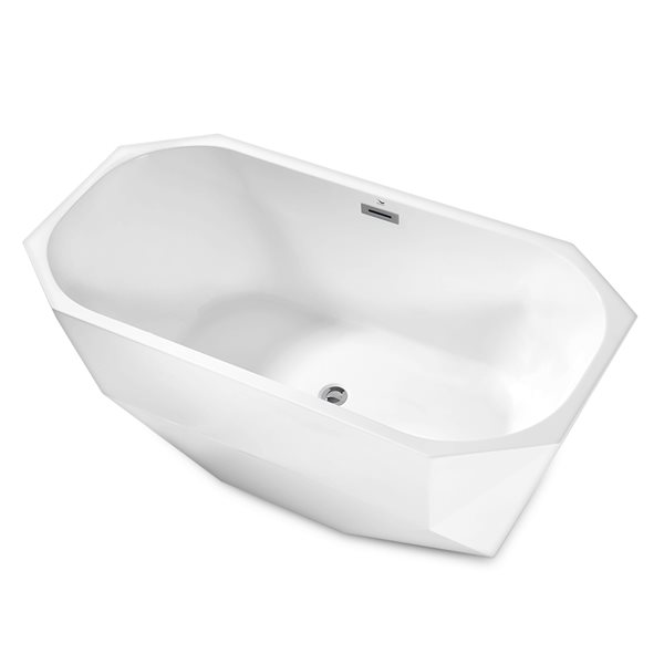 Streamline 28W x 59L Glossy White Acrylic Bathtub and a Polished Chrome Center Drain