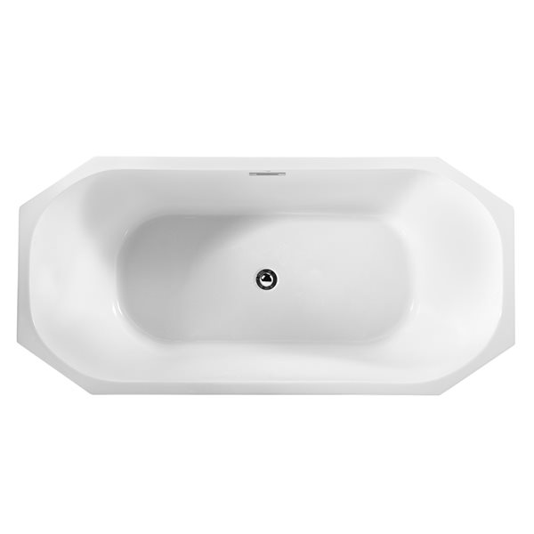 Streamline 28W x 59L Glossy White Acrylic Bathtub and a Polished Chrome Center Drain