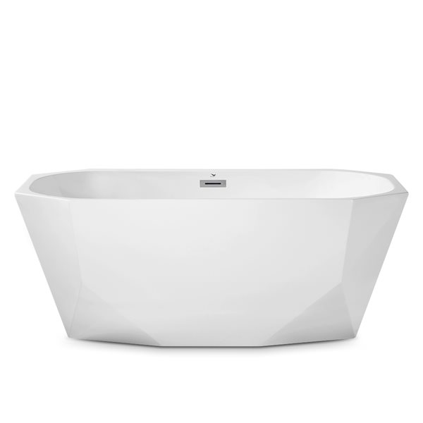 Streamline 28W x 59L Glossy White Acrylic Bathtub and a Polished Chrome Center Drain