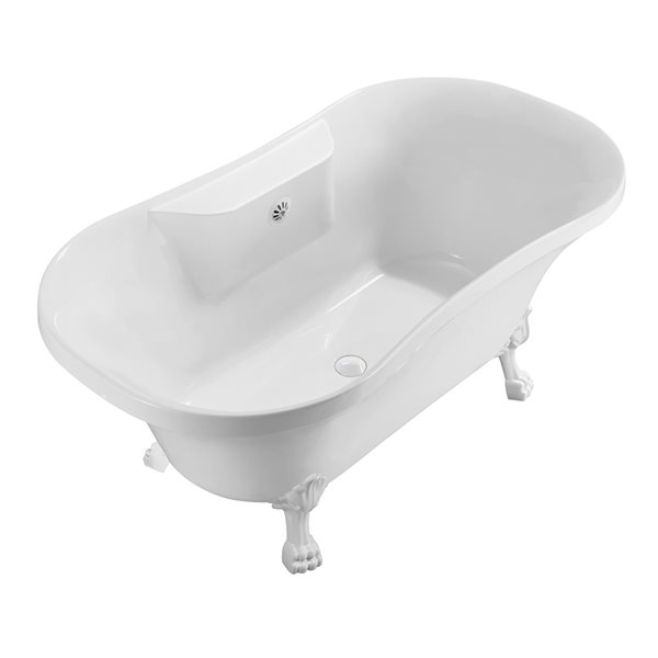 Streamline 32W x 60L Glossy White Acrylic Clawfoot Bathtub with Glossy White Feet and Center Drain