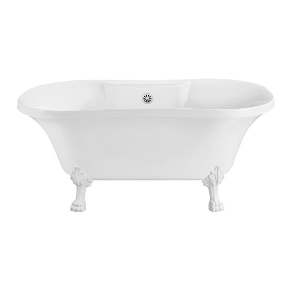 Streamline 32W x 60L Glossy White Acrylic Clawfoot Bathtub with Glossy White Feet and Center Drain