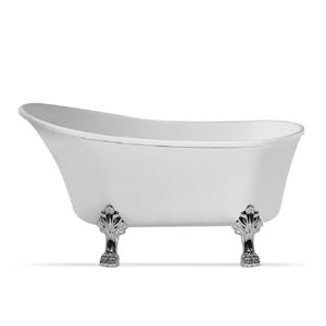 Streamline 32W x 67L Glossy White Acrylic Clawfoot Bathtub with Polished Chrome Feet and Reversible Drain