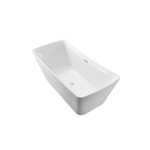 Baignoire en acrylique blanc lustré Streamline de 31 po x 70 po avec drain centré chrome poli