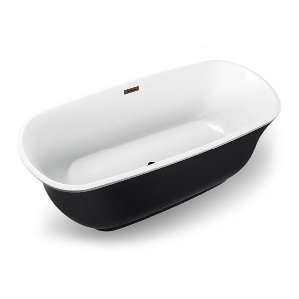 Streamline 31W x 67L Glossy Black Acrylic Bathtub and a Matte Oil Rubbed Bronze Center Drain