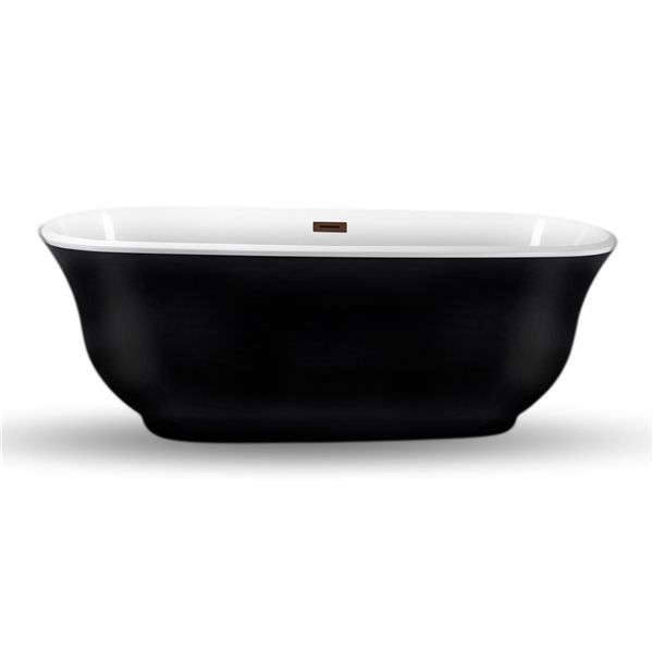 Streamline 31W x 67L Glossy Black Acrylic Bathtub and a Matte Oil Rubbed Bronze Center Drain