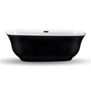 Streamline 31W x 67L Glossy Black Acrylic Bathtub and a Matte Oil Rubbed Bronze Center Drain