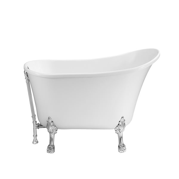 Streamline 28W x 59L Glossy White Acrylic Clawfoot Bathtub with Polished Chrome Feet and Reversible Drain