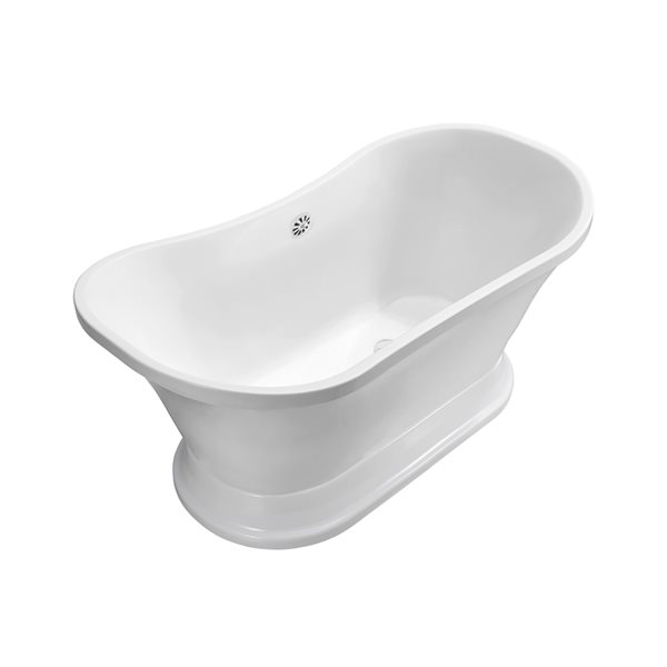 Streamline 32W x 60L Glossy White Acrylic Bathtub and a Glossy White Center Drain with Tray