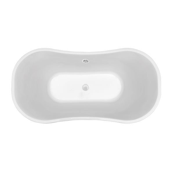 Streamline 32W x 60L Glossy White Acrylic Bathtub and a Glossy White Center Drain with Tray