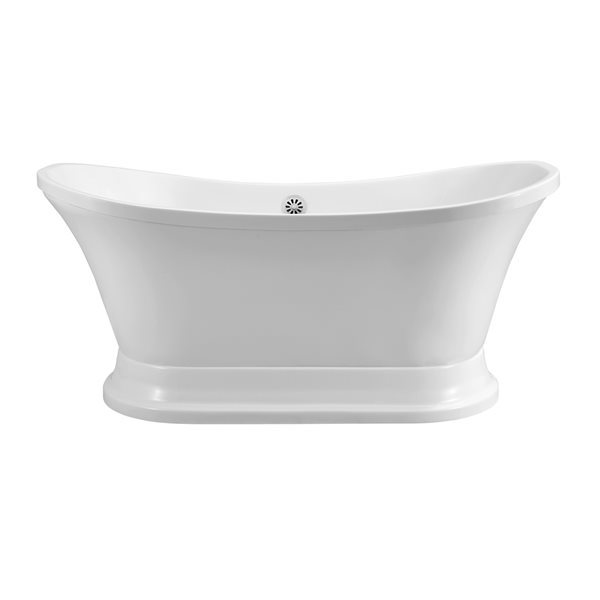 Streamline 32W x 60L Glossy White Acrylic Bathtub and a Glossy White Center Drain with Tray