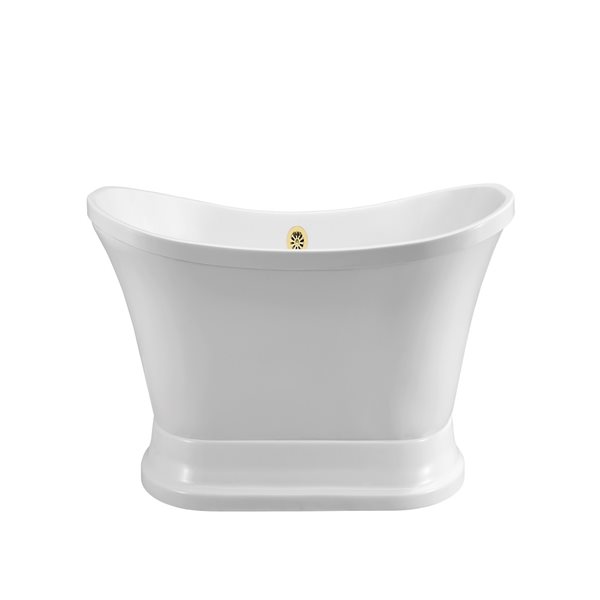 Streamline 34W x 68L Glossy White Acrylic Bathtub and a Polished Gold Center Drain