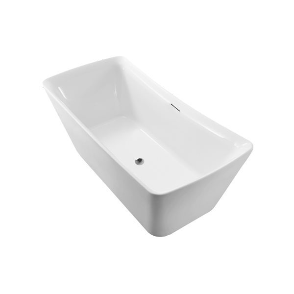 Baignoire en acrylique blanc lustré Streamline de 30 po x 62 po avec drain centré chrome poli