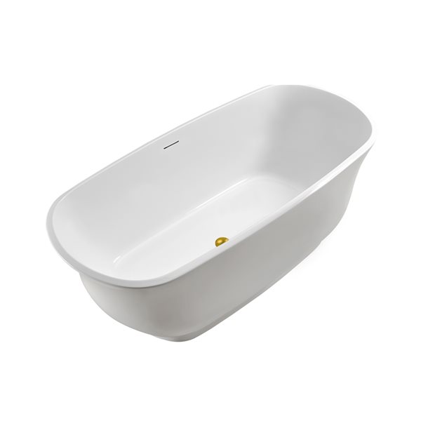 Streamline 28W x 59L Glossy White Acrylic Bathtub and a Polished Gold Center Drain