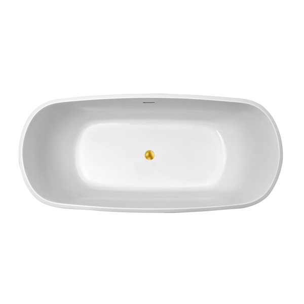 Streamline 28W x 59L Glossy White Acrylic Bathtub and a Polished Gold Center Drain