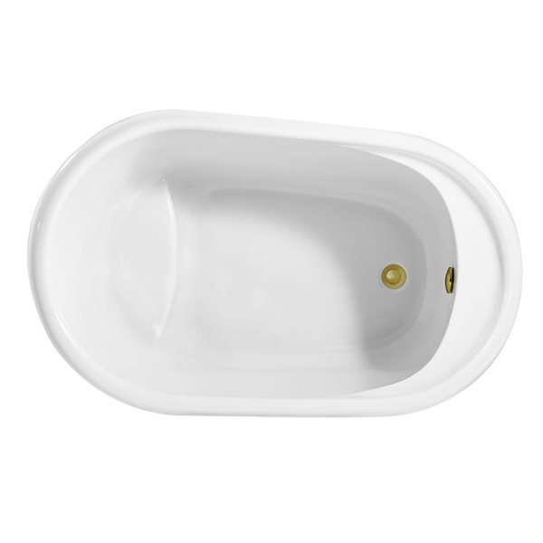 Streamline 32W x 51L Glossy White Acrylic Bathtub and a Polished Gold Reversible Drain