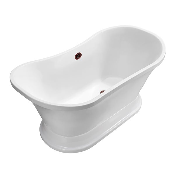 Baignoire en acrylique blanc lustré Streamline de 32 po x 60 po avec drain centré bronze huilé mat et plateau