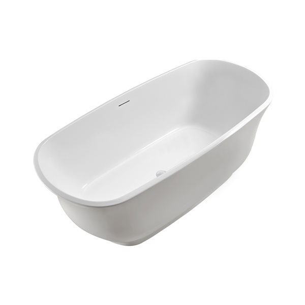 Streamline 28W x 59L Glossy White Acrylic Bathtub and a Glossy White Center Drain