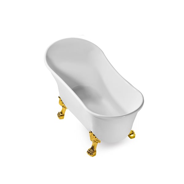 Baignoire sur pieds or poli en acrylique blanc lustré Streamline de 32 po x 67 po avec drain réversible