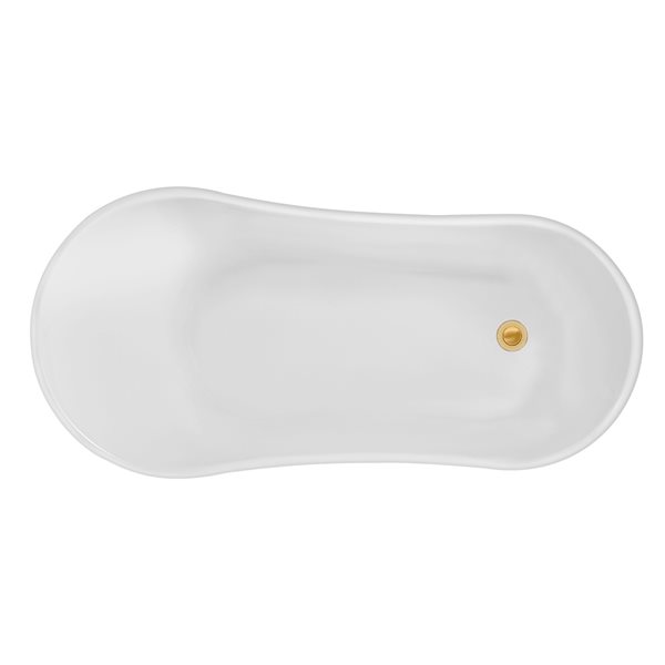 Baignoire sur pieds or poli en acrylique blanc lustré Streamline de 32 po x 67 po avec drain réversible