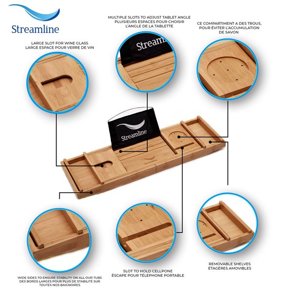 Baignoire sur pieds or poli en acrylique blanc lustré Streamline de 32 po x 67 po avec drain réversible