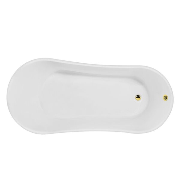 Streamline 32W x 67L Glossy Black Acrylic Clawfoot Bathtub with Polished Gold Feet and Reversible Drain