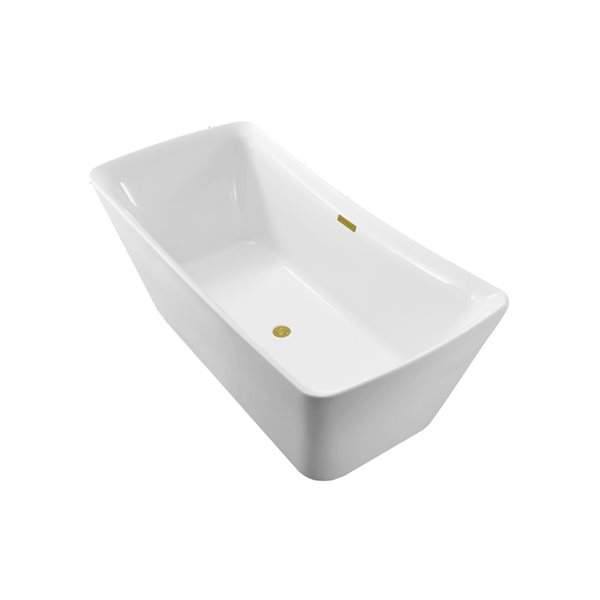 Streamline 31W x 70L Glossy White Acrylic Bathtub and a Polished Gold Center Drain