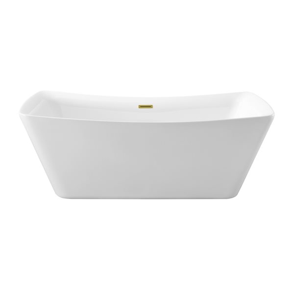 Streamline 31W x 70L Glossy White Acrylic Bathtub and a Polished Gold Center Drain