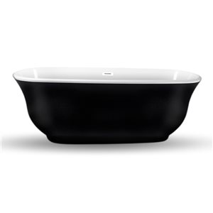 Baignoire en acrylique noir lustré Streamline de 31 po x 67 po avec drain centré blanc lustré