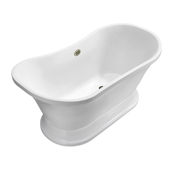 Streamline 34W x 68L Glossy White Acrylic Bathtub and a Brushed Nickel Center Drain