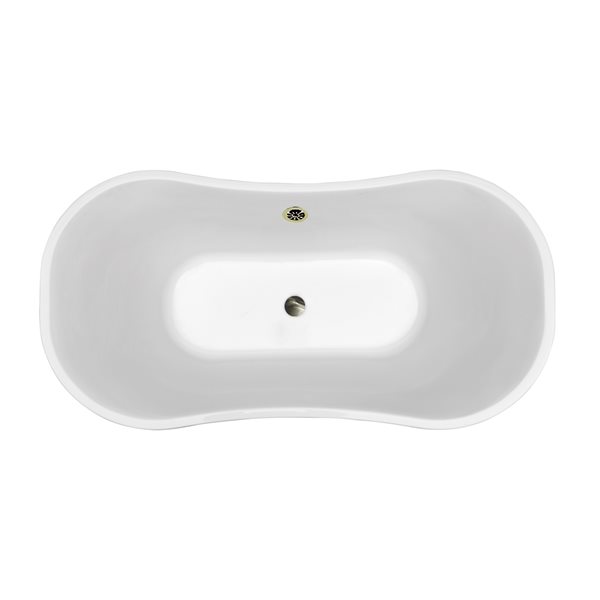 Streamline 34W x 68L Glossy White Acrylic Bathtub and a Brushed Nickel Center Drain