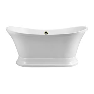 Streamline 34W x 68L Glossy White Acrylic Bathtub and a Brushed Nickel Center Drain