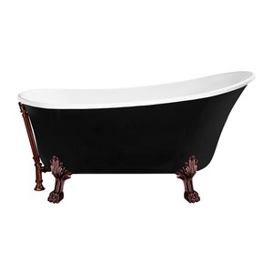 Baignoire sur pieds bronze huilé mat en acrylique noir lustré Streamline de 32 po x 67 po avec drain réversible