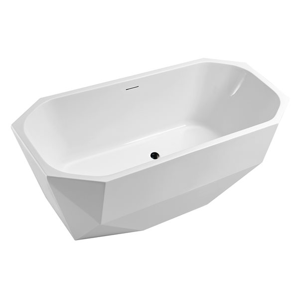 Streamline 29W x 63L Glossy White Acrylic Bathtub and a Matte Black Center Drain