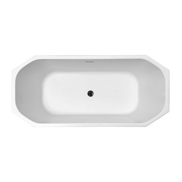 Streamline 29W x 63L Glossy White Acrylic Bathtub and a Matte Black Center Drain