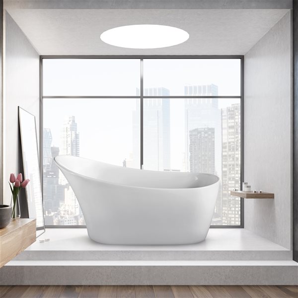 Streamline 30W x 63L Glossy White Acrylic Bathtub and a Polished Gold Reversible Drain