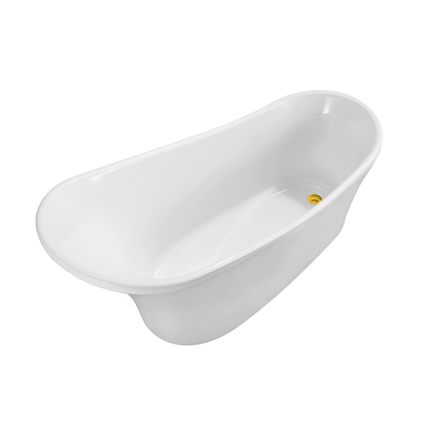 Streamline 30W x 63L Glossy White Acrylic Bathtub and a Polished Gold Reversible Drain