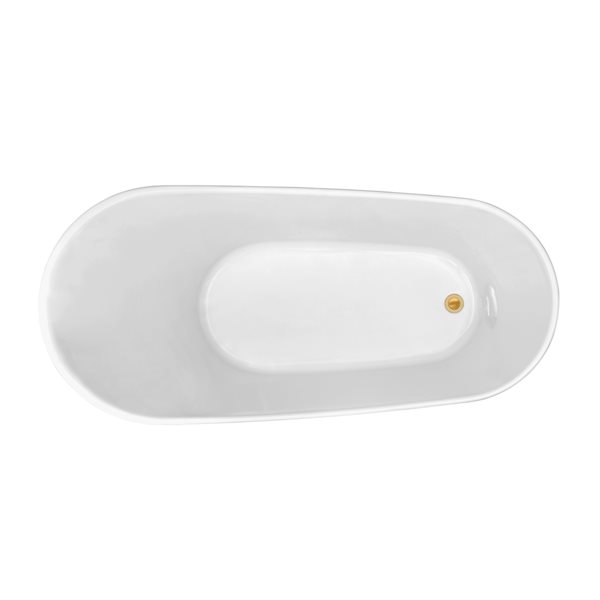 Streamline 30W x 63L Glossy White Acrylic Bathtub and a Polished Gold Reversible Drain